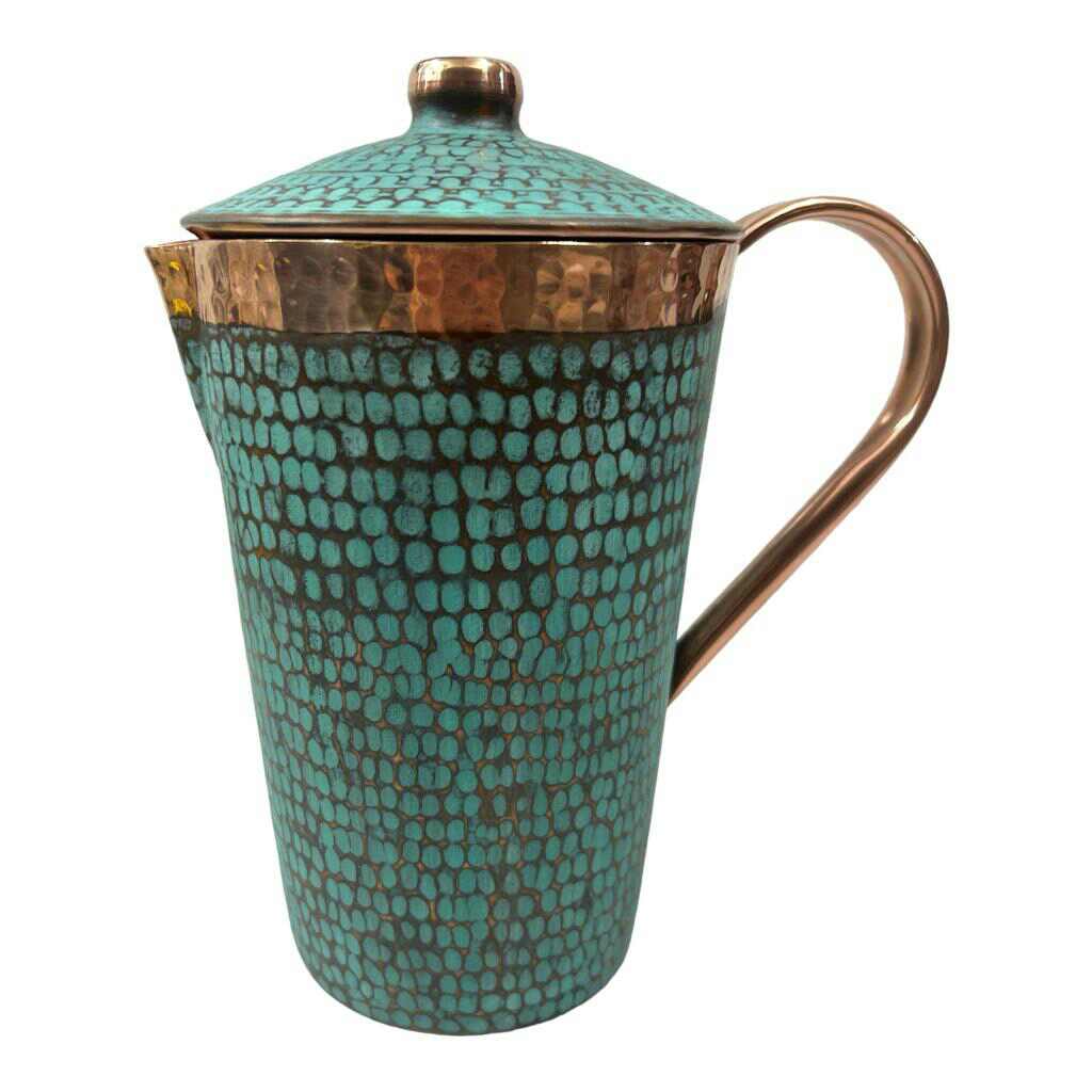 Ambiente Home Décor - Wholesale Pitcher - Set of 1 Hammered & Turquoise Copper Pitcher and 2 Tumblers8