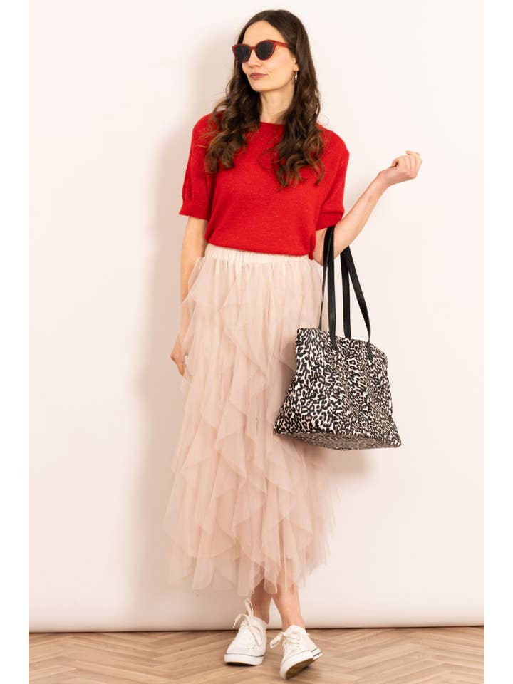 Sarta – Saia - Mulher por atacado – Saia Maxi de Tule Layla - Creme, Camadas de Folhos2