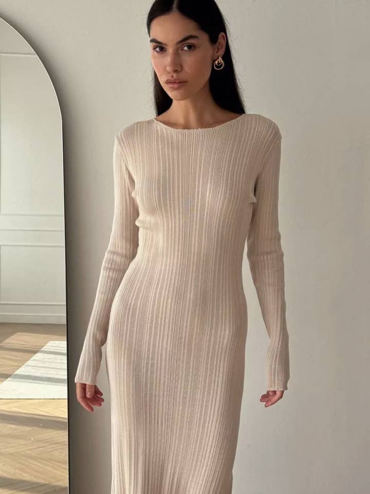 NINEXIS - Wholesale Dress - Women's - CWDMD3795_CREW NECK LONG SLEEVE SWEATER DRESS LONG STYLE