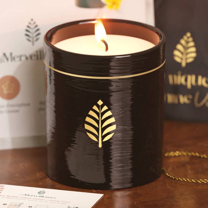 Black Jewelry Candle, Rapeseed Wax, Monoï Perfume, Swarovski for wholesale by Les Merveilleuses Bougies Bijoux