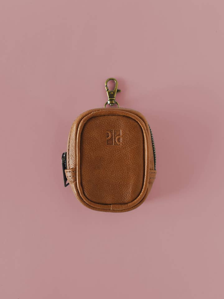 Pebbled Cognac Brown Leather Pouch Charm for wholesale by Purse & Clutch