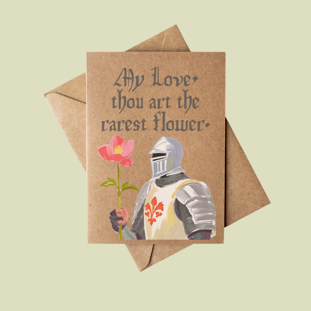 Cryptic Paper Co. - Wholesale Love Card - Funny Medieval Knight Love Card on Brown Kraft Paper1
