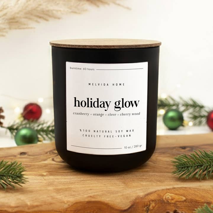 Holiday Glow - 10 oz Svart Glas Sojaljus - Julklapp för wholesale av Melvida Home