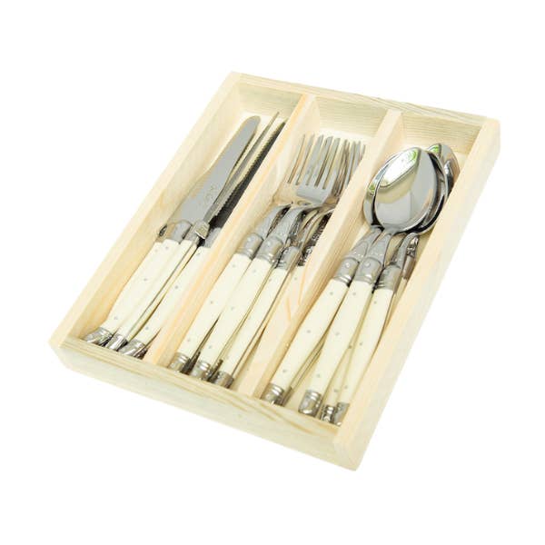The French Farm - Wholesale Assorted Cutlery Set - Jean Dubost 18 Pc Flatware Set Ivory colored handles