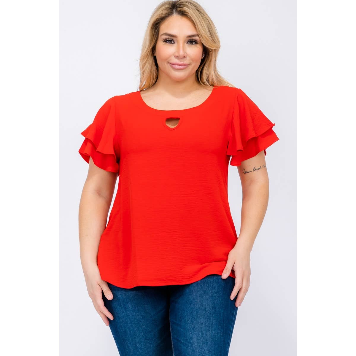 Curve Market - Vente Chemisier – femme - CHEMISIER TAILLE PLUS AVEC MANCHES VOLANTÉES ET TROU DE SERRURE13