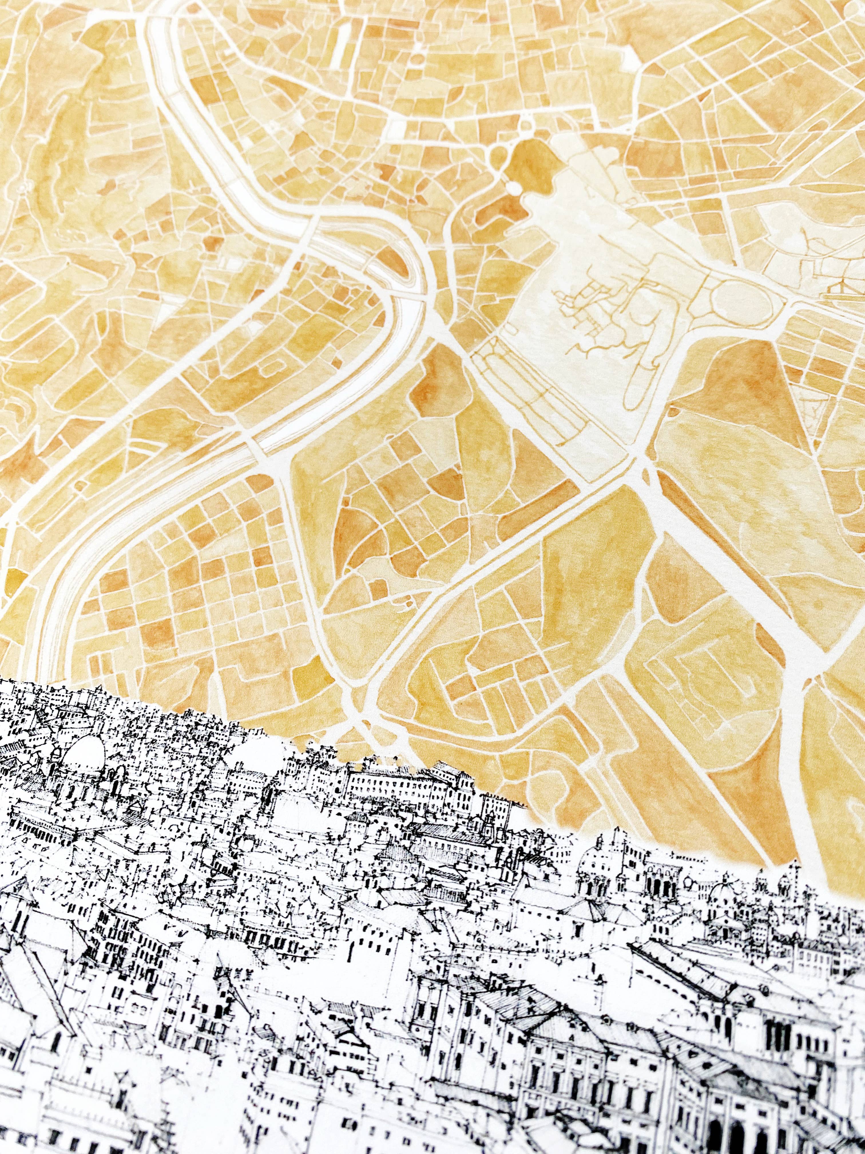 Turn-of-the-Centuries - Wholesale Art Print - Rome Watercolor Map + Sketch - A2 ART PRINT2