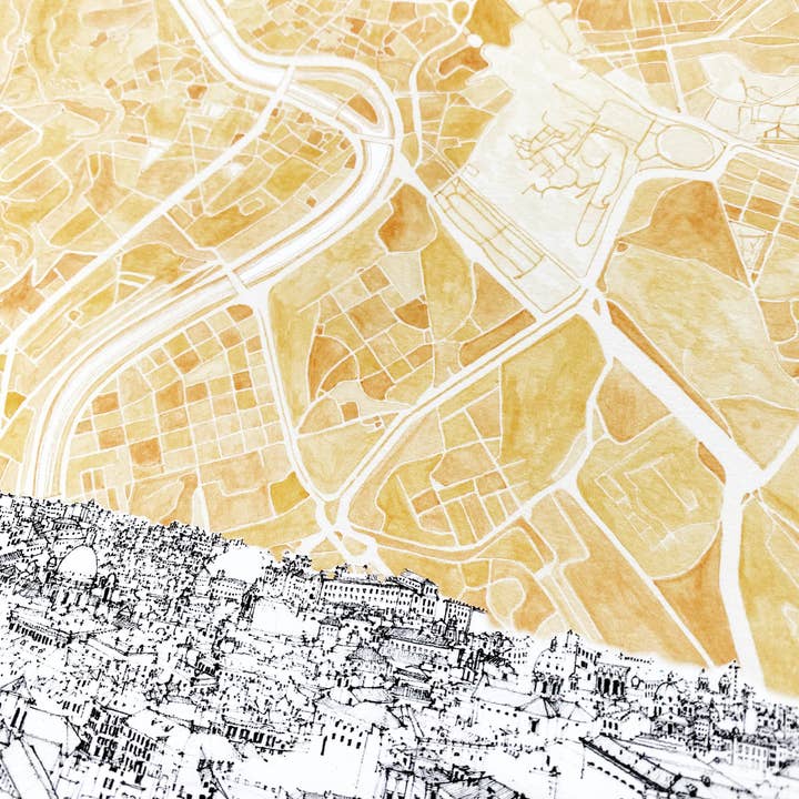 Turn-of-the-Centuries - Wholesale Art Print - Rome Watercolor Map + Sketch - A2 ART PRINT2