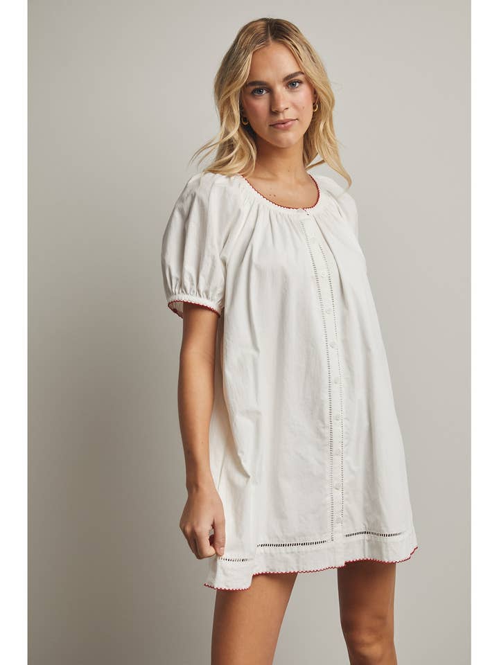 PUFF SLEEVE BUTTON-UP MINI DRESS / WL25-12154 for wholesale by Wishlist Apparel