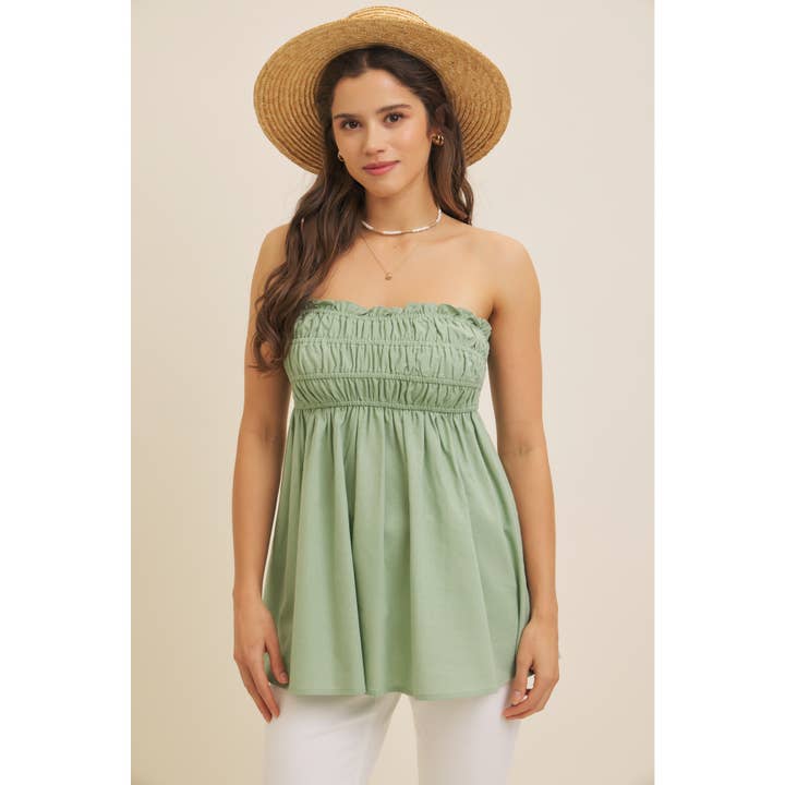 in february - Wholesale Blouse - Women's - VISCOSE LINEN RUCHED STRAPLESS TUBE TUNIC TOP