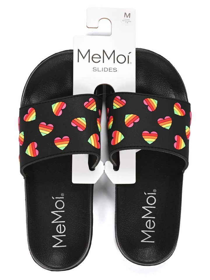 Kvinnors Rainbow Heart Slides för wholesale av Infinity Classics International Inc.