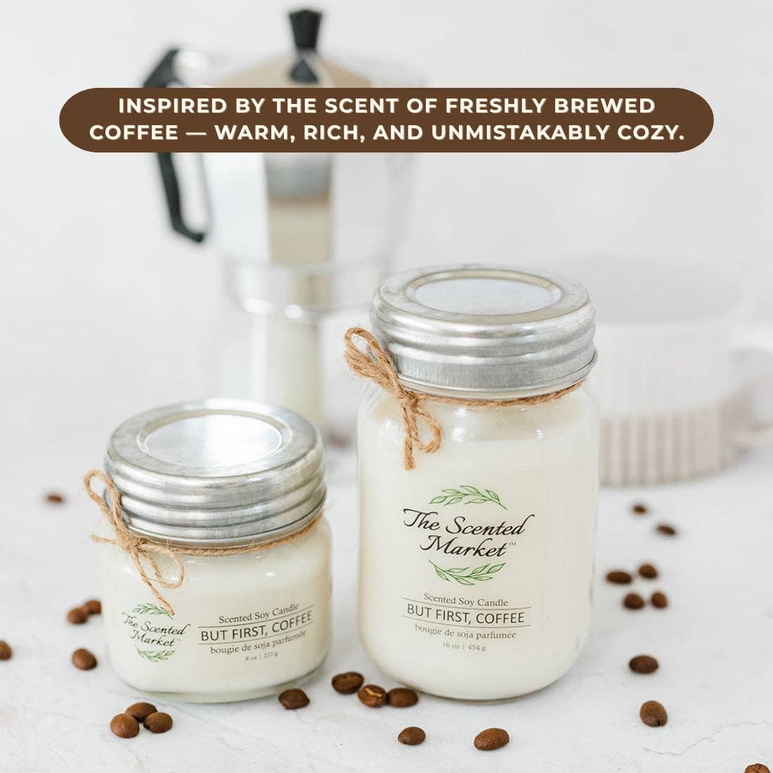 The Scented Market – wholesale Jar/filled candle – BUT FIRST, COFFEE Soy Wax Candle 16 oz1