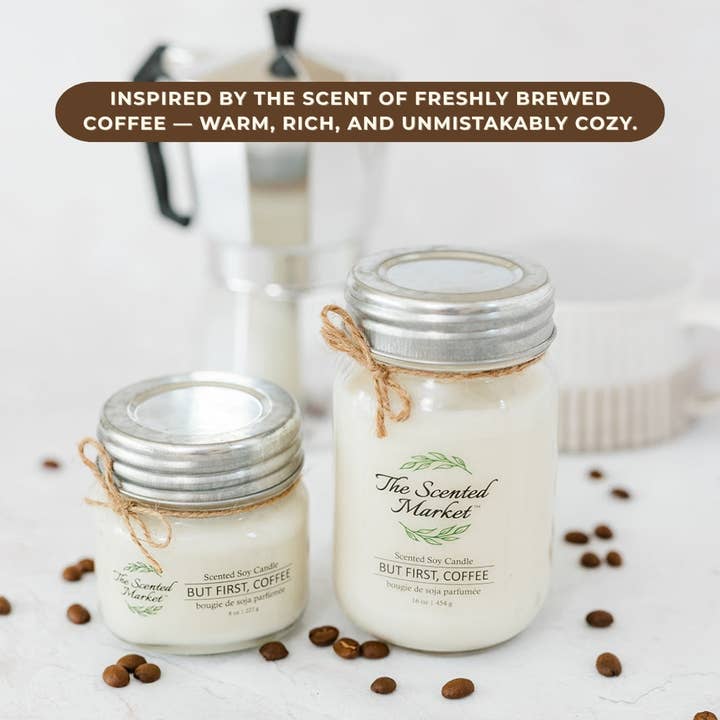 The Scented Market – wholesale Jar/filled candle – BUT FIRST, COFFEE Soy Wax Candle 16 oz1