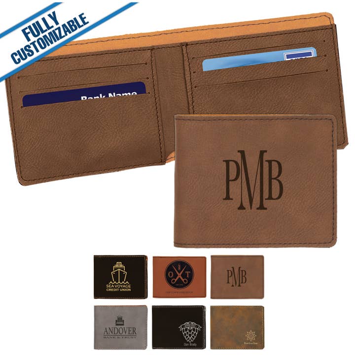 Engraved Leatherette Bifold Wallet - Fully Customizable for wholesale by GiftWorksPlus