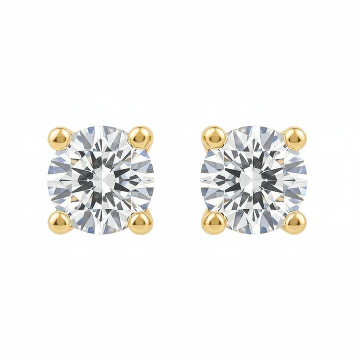 IGI Certified Round Lab Grown Diamond Solitaire Stud Earrings Yellow Gold for wholesale by Fine Diamond