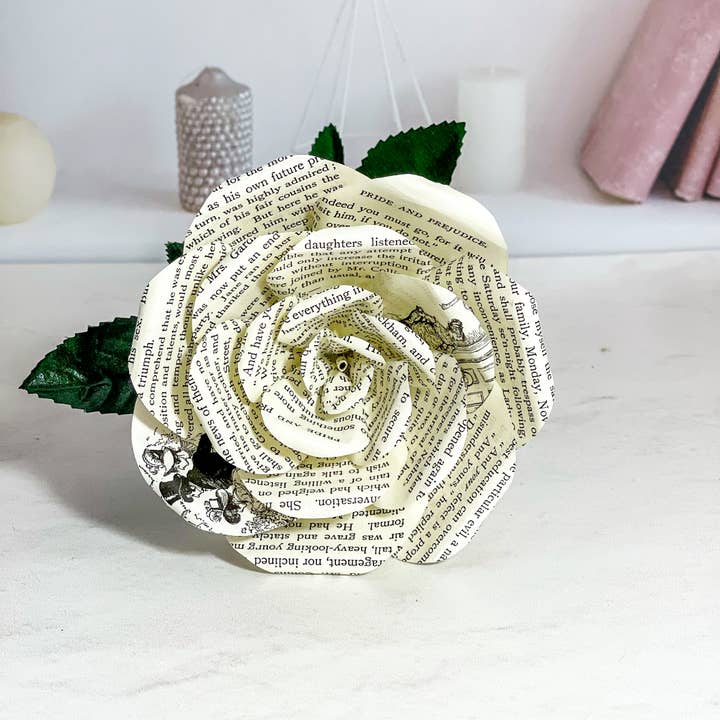 Literary Blooms - Wholesale Artificial Flowers - Pride and Prejudice Paper Rose – Medium (5")
