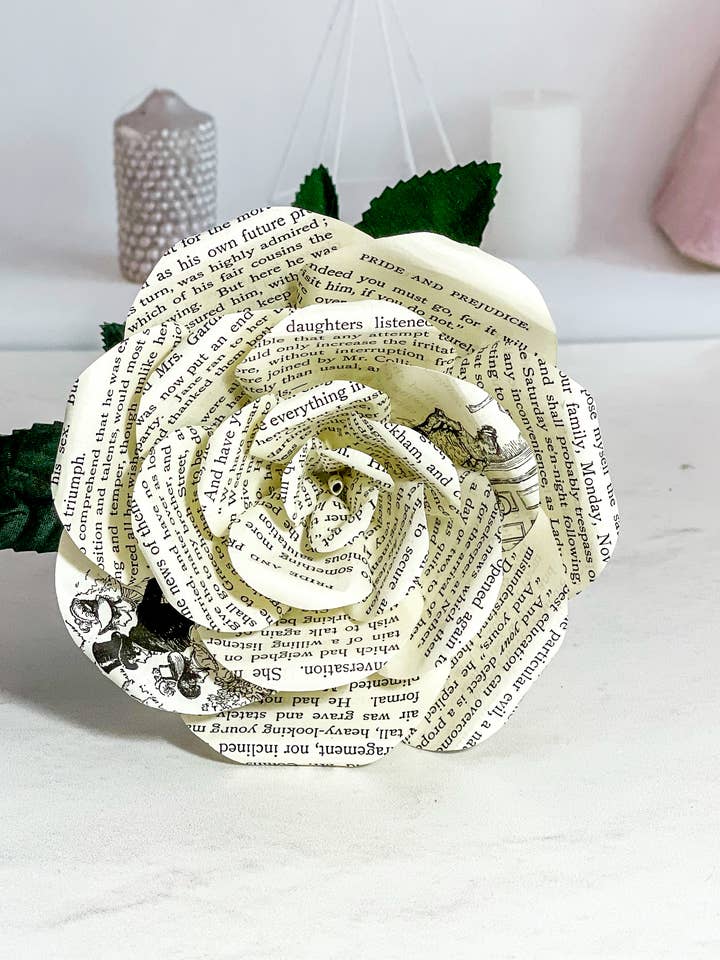 Pride and Prejudice Paper Rose – Medium (5") for wholesale by Literary Blooms