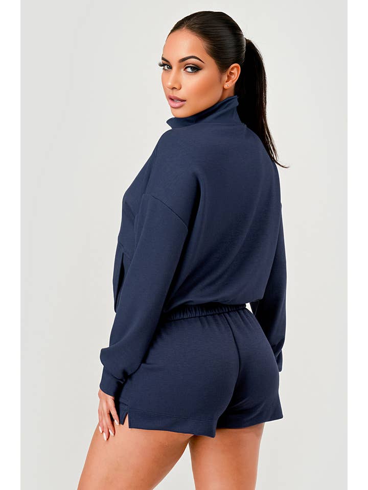 REDFINCH APPAREL INC - Wholesale Activewear Set - Women's - Womens Mock Neck Jacket & Track Shorts 2-Piece Set
