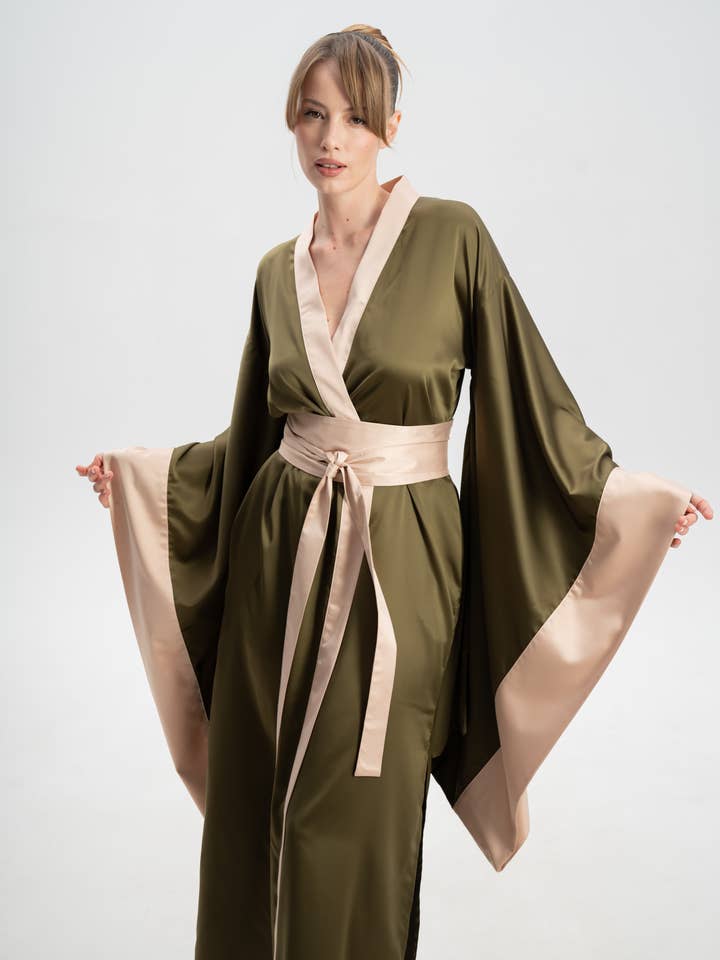 IDENTITY LINGERIE - Venta al por mayor Bata - Mujer - Bata de seda satinada con kimono, bata de novia larga para mujer