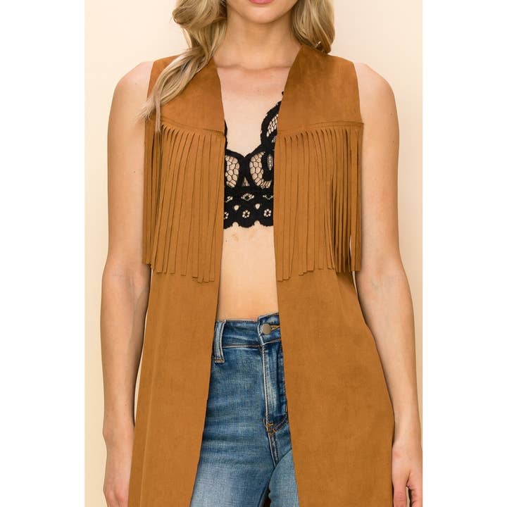 VOCAL - Wholesale Outerwear Vest - Women's - LONG FRINGE SUEDE VEST