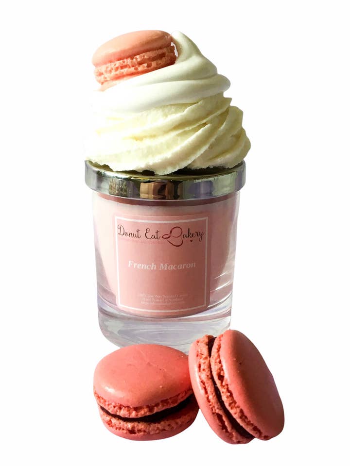 French Macaron Cupcake Candle for wholesale by Donut Eat Bakery
