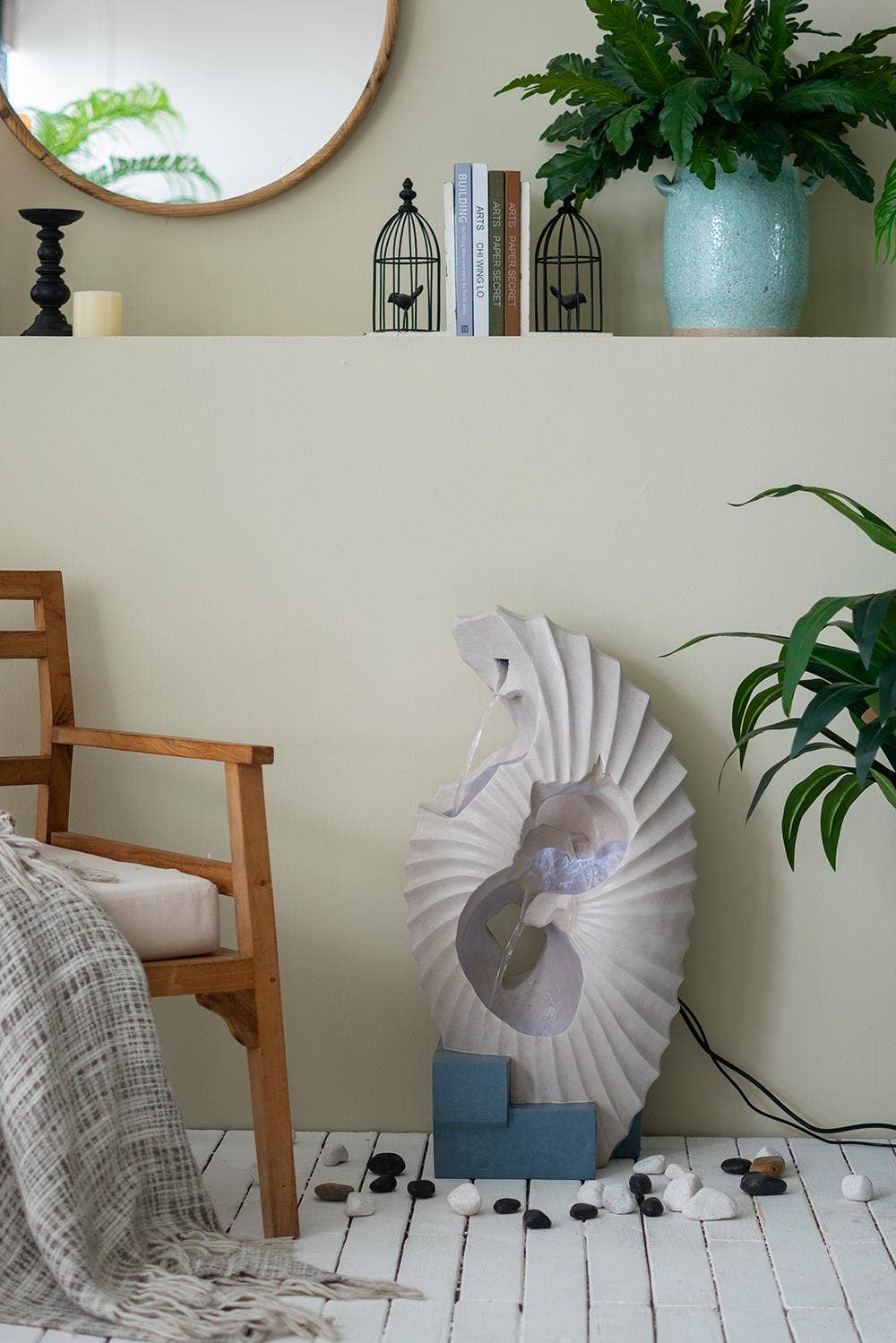 A&B Home Group Inc. - Wholesale Outdoor Ornament/Decor - 16.9x10.2x31.9" White Abstract Water Fountain with Blue Base3