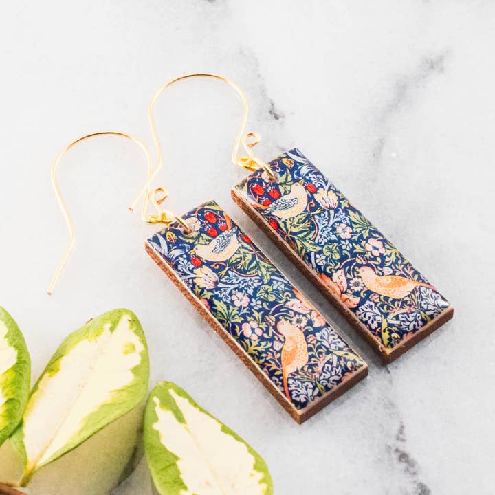 William Morris Birds Rectangle Earrings for wholesale by No Man's Land
