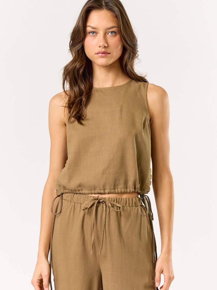 Linen Crop Top With Side Diamond Cut Out for wholesale by Lalavon