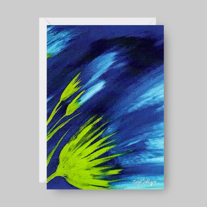CARTE DE VŒUX Imprimée à partir de la Peinture Acrylique Originale "Fleurs Rêveuses" Intérieur Vierge, 5"X7" pour la vente par Toronto Art Gallery