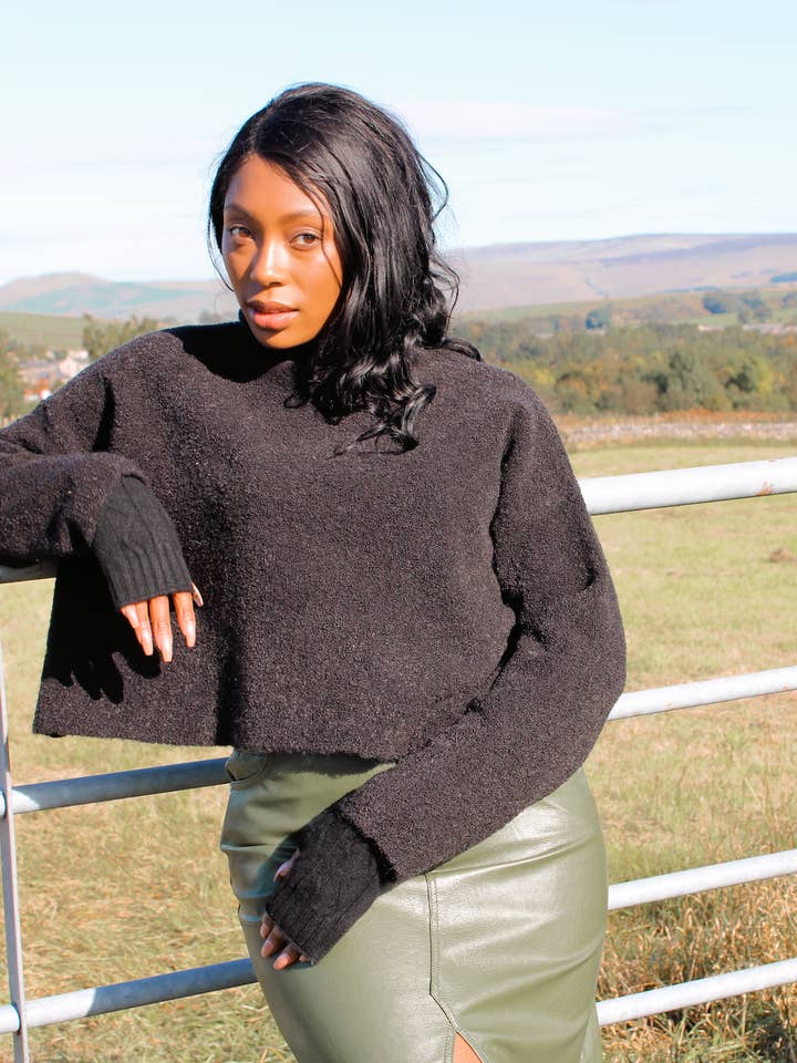 Midnight Black Sienna Jumper- Boxy Alpaca Wool for wholesale by Noa & Rain