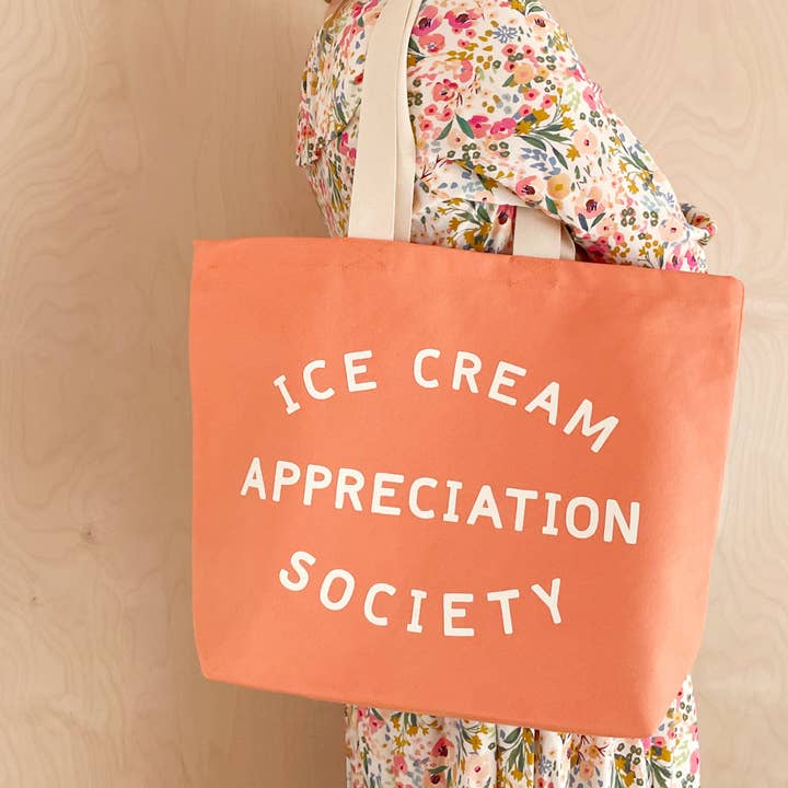 Alphabet Bags - Wholesale Tote Bag - Women's - Ice Cream Appreciation Society - Peach Canvas Tote Bag