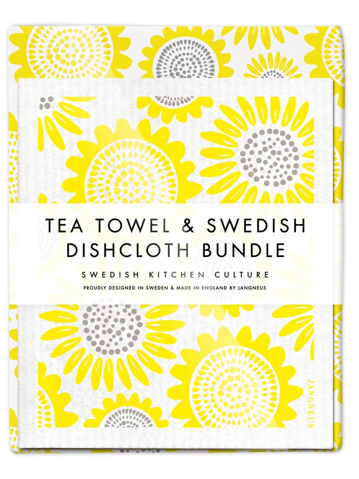 Ensemble de torchons et torchons suédois, tournesol, jaune pour la vente par Esthetic Living