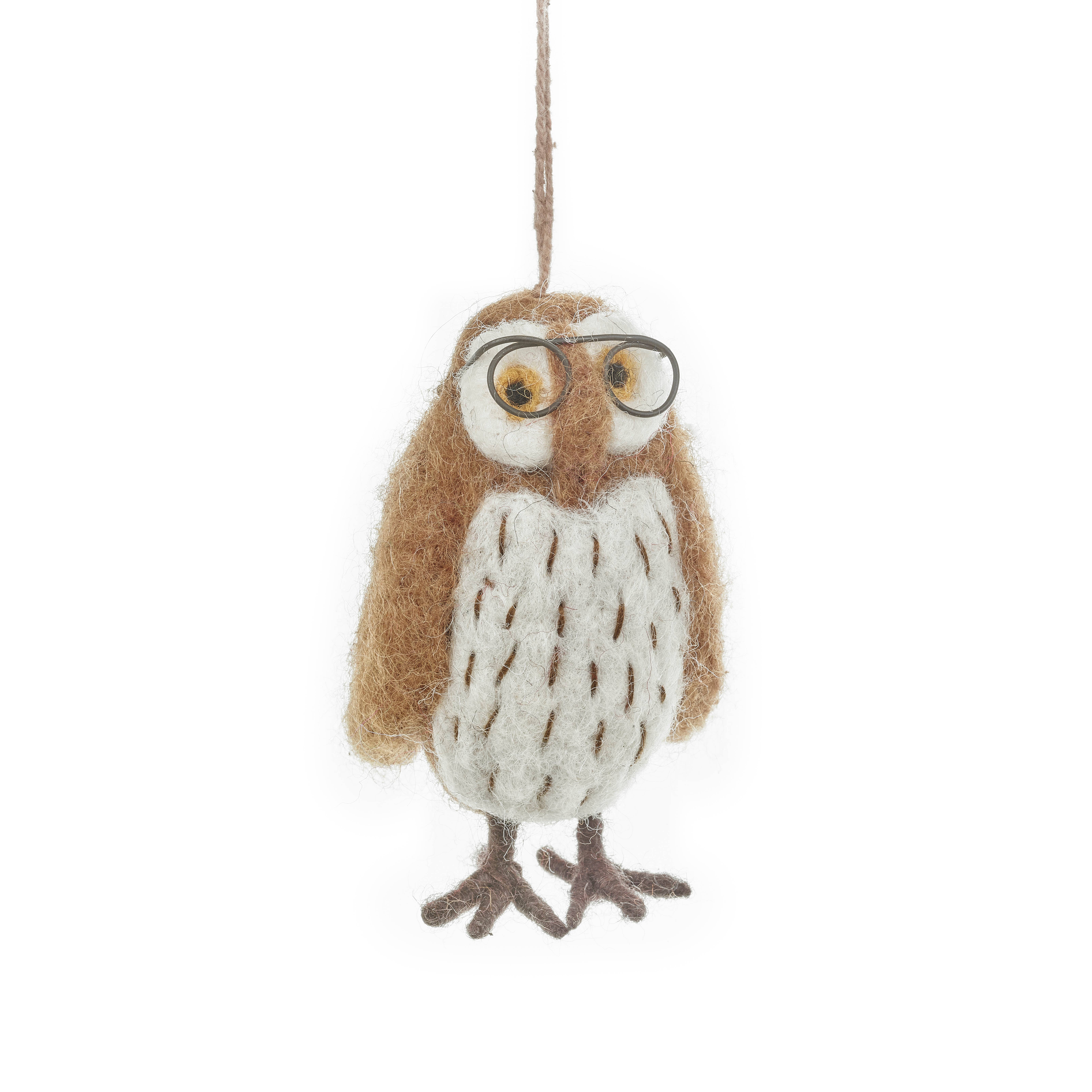 Felt So Good - Wholesale Ornament - Handmade Felt Wilson the Wise Owl Hanging Bird Decoration2