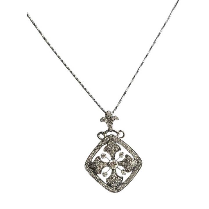 Oversized Square Zirconite Cubic Zirconia Cross Medallion Sterling Silver Pendant. STP155 for wholesale by Diamond Veneer Travel Jewelry