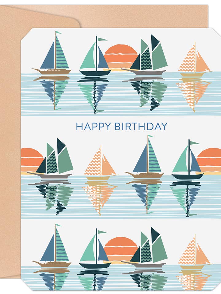Happy Birthday Patterned Sailboats Birthday Card for wholesale by Willow & Ivy Press