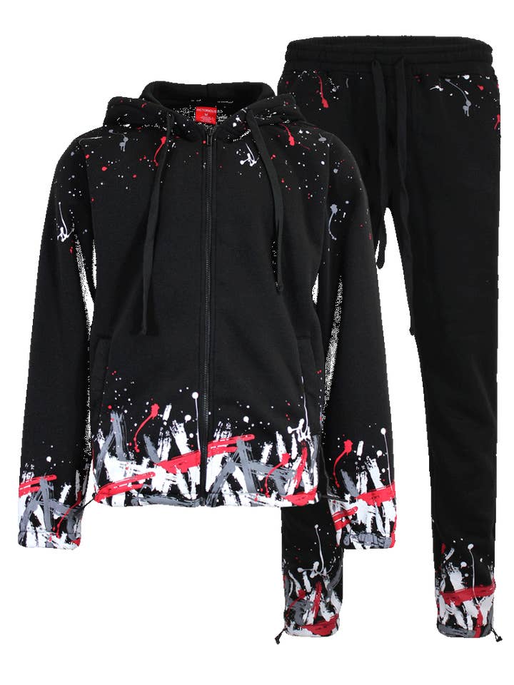 Victorious - Wholesale Lounge Set - Men's - ST806 Men Paint Splatter Fleece Set Pre-pack