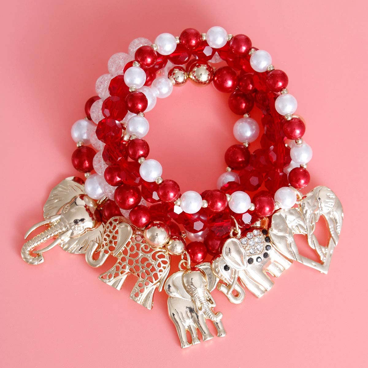 Red White Gold DST Sorority Elephant Bracelets for wholesale on Faire1