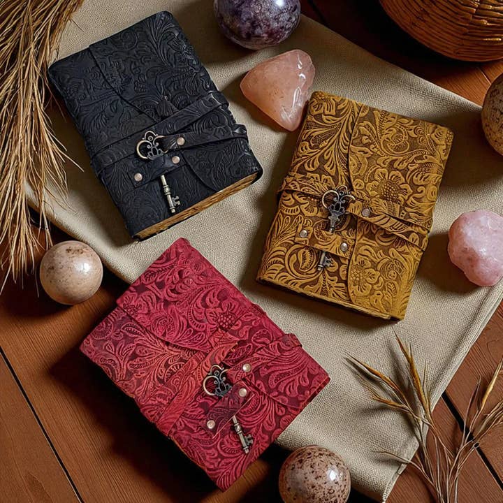 Embossed Leather Journal with Key | Deckle Edge Travel Book for wholesale by MNM HANDICRAFTS