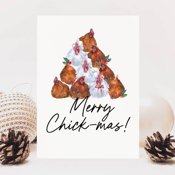 Funny Chicken Lover Christmas Card Merry Chickmas For Friend for wholesale by Coco Press