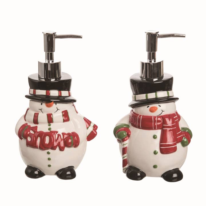 Transpac - Wholesale Soap Dispenser - CLOSEOUT Christmas Ceramic Snowman Soap Dispenser Set 2