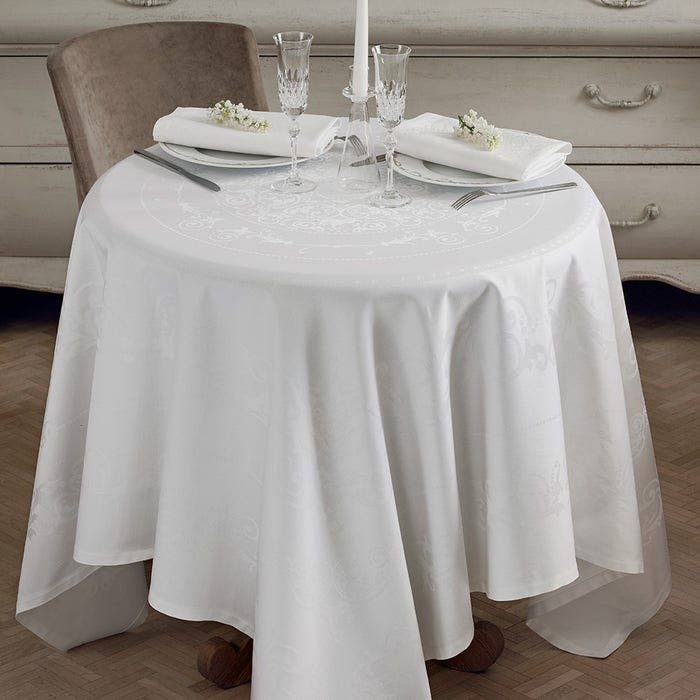 Comtesse Blanche White Tablecloth, Stain-Resistant for wholesale by Garnier Thiebaut
