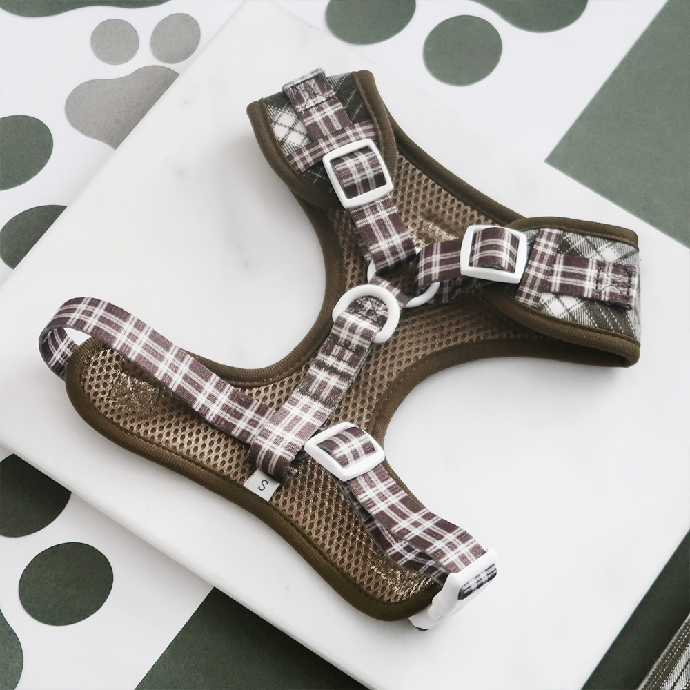 Cocopup London – wholesale Pet harness – Dog – Olive Check Adjustable Neck HARNESS2