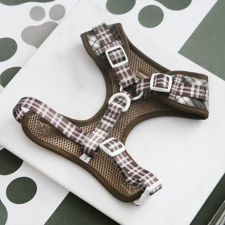 Cocopup London - Wholesale Pet Harness - Dog - Olive Check Adjustable Neck HARNESS2