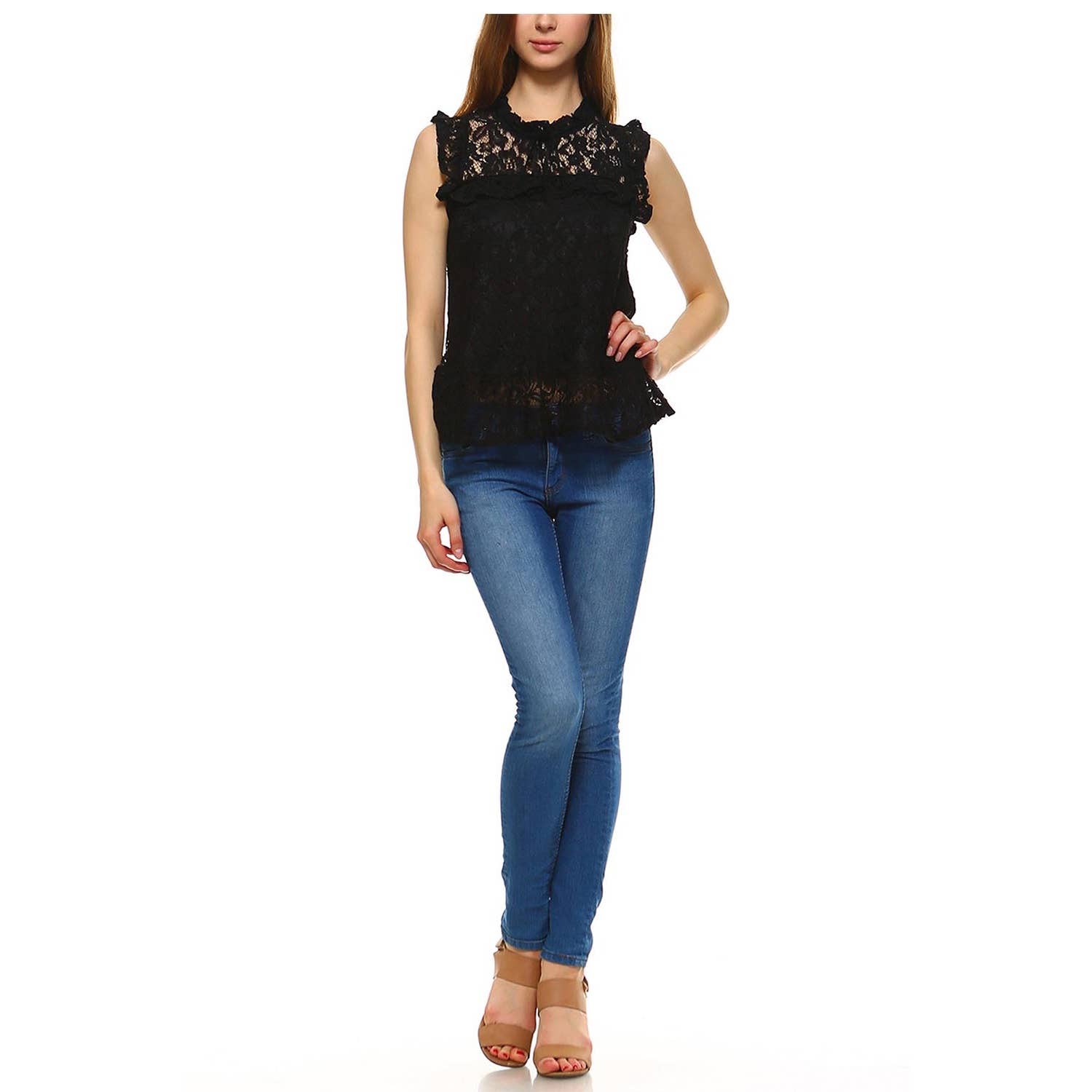 JHP Collection - Wholesale Blouse - Women's - WOMENS PLAIN SLEEVELESS ROUND NECK LACE BLOUSE4