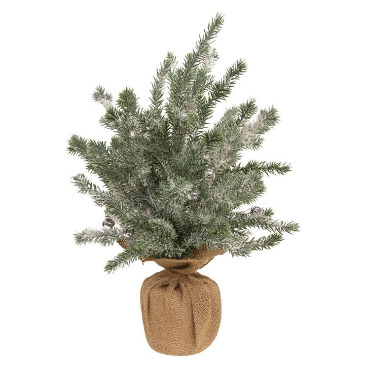 Snowy Silver Bells Pine Tree in Burlap Base for wholesale by Bright Ideas