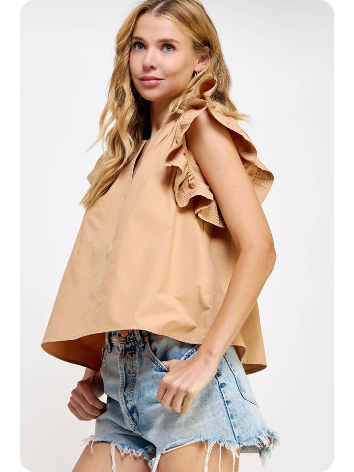 Strut & Bolt - Wholesale Blouse - Women's - Flutter Ruffle Sleeve Poplin Top14