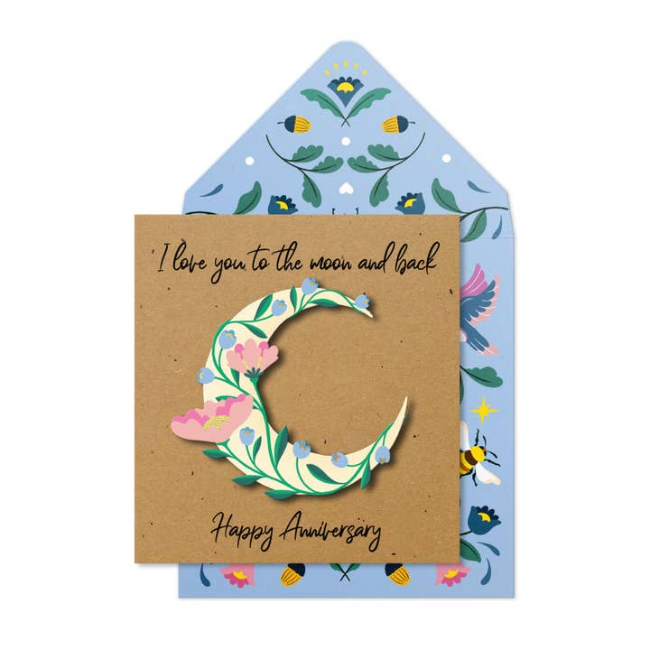 I Love You To The Moon and Back, Anniversary Handmade Greeting Card for wholesale by Tache