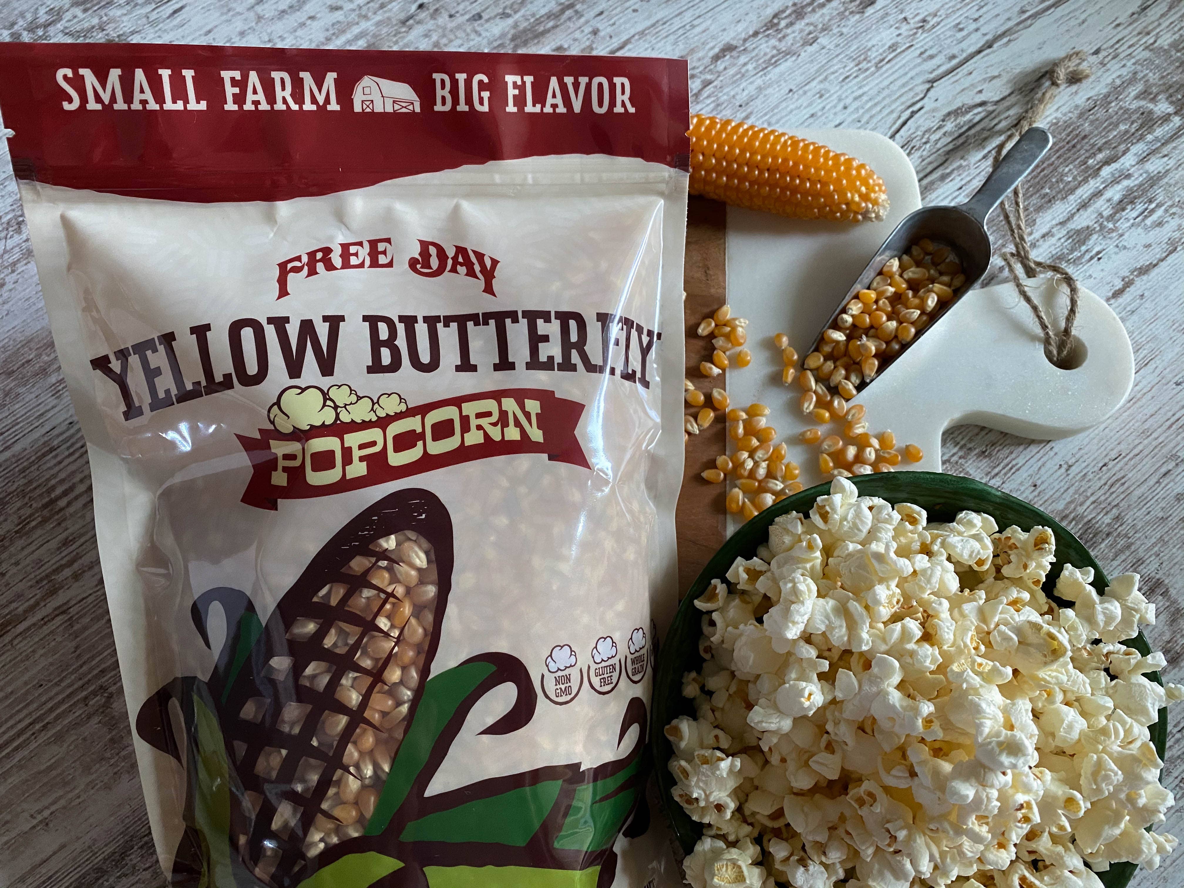 Free Day Popcorn Company - Wholesale Popcorn - Yellow Butterfly Popcorn, 3 lb (48 oz) pouch: Farm Fresh, Non-GMO Popcorn1