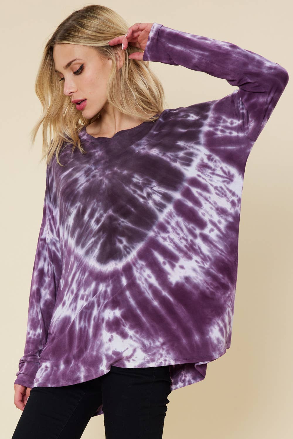 LAMELL/LILA ST6264 - TRÖJA LÅNGÄRMAD SLIPS DYE TUNIKA TOPP för wholesale på Faire3