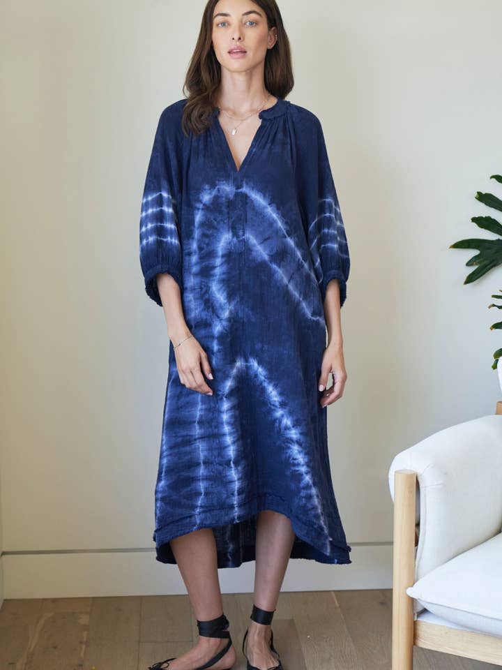 Robe en gaze imprimée rivière marine avec poches pour la vente par ocean+main