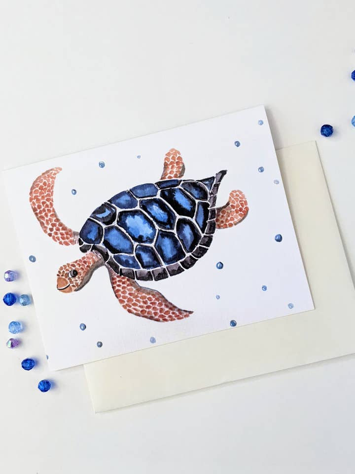 Carte de vœux Tortue de mer bleue| Carte Animal marin| Carte générale pour la vente par Artcolorworks